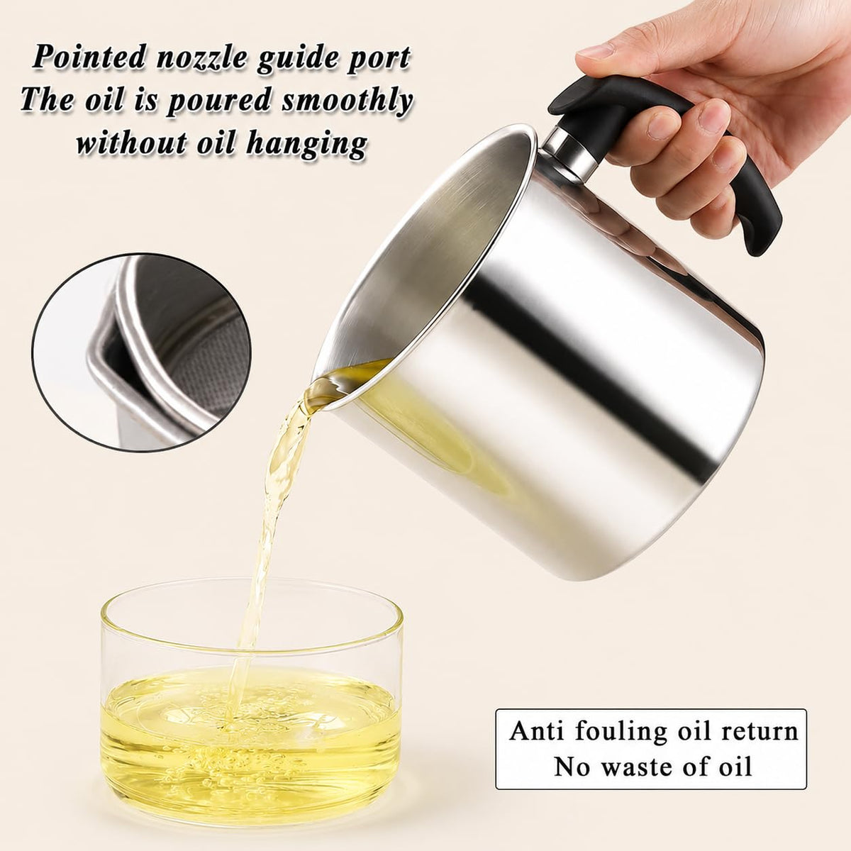 Stainless Steel Oil Strainer Pot with Fine Mesh Filter