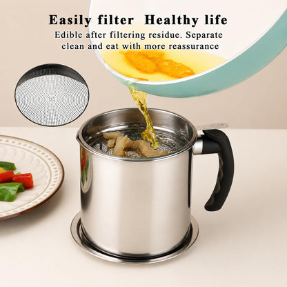 Stainless Steel Oil Strainer Pot with Fine Mesh Filter