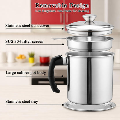 Stainless Steel Oil Strainer Pot with Fine Mesh Filter