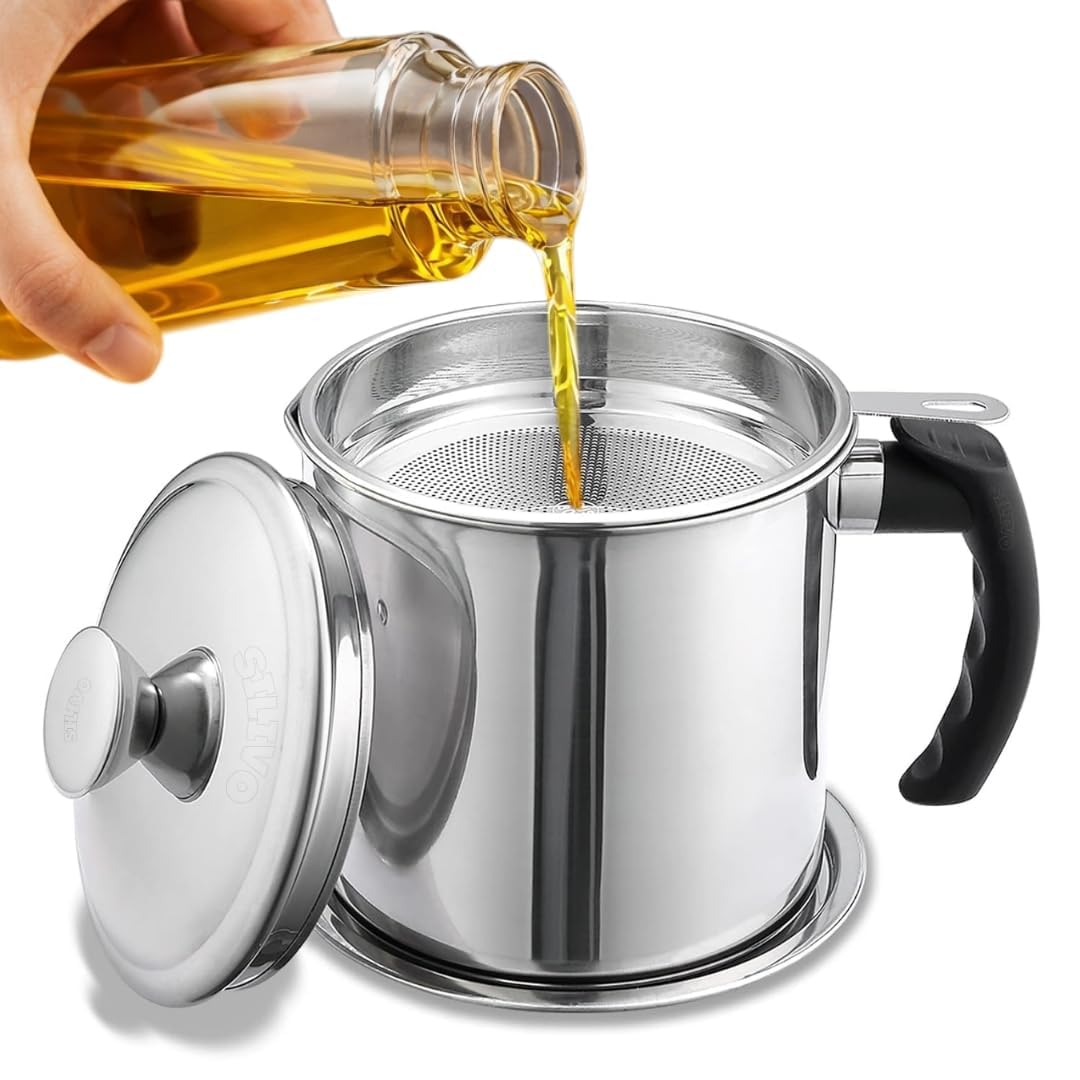 Stainless Steel Oil Strainer Pot with Fine Mesh Filter