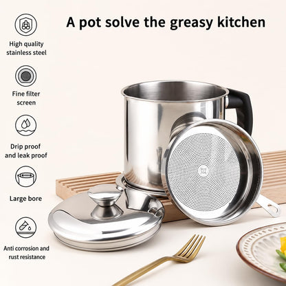 Stainless Steel Oil Strainer Pot with Fine Mesh Filter