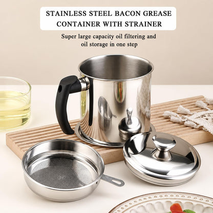 Stainless Steel Oil Strainer Pot with Fine Mesh Filter