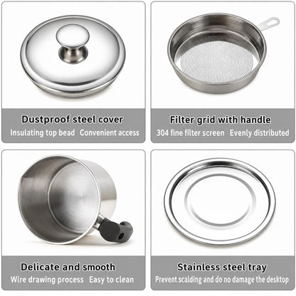 Stainless Steel Oil Strainer Pot with Fine Mesh Filter